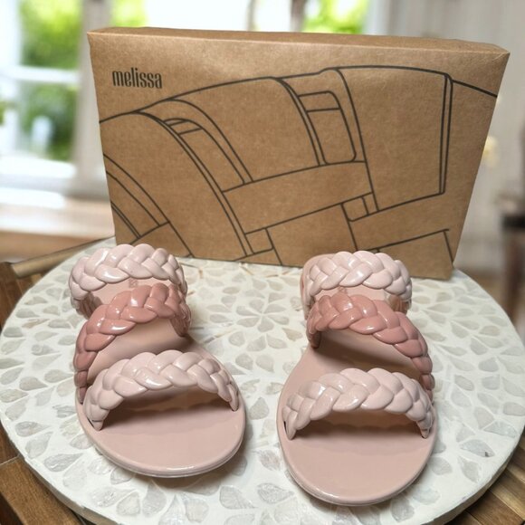 Melissa Wrap Sandals Pink Braided Double Strap Slide Jelly Slip On Size 7 Brazil - Picture 10 of 13